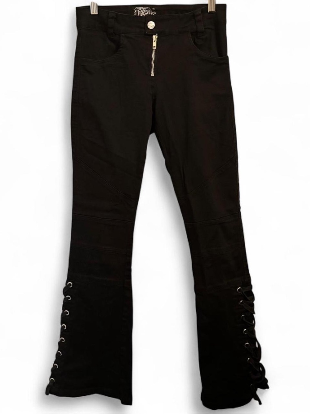 Deadstock Vixxsin black gothic low rise lace up ankle flare jeans